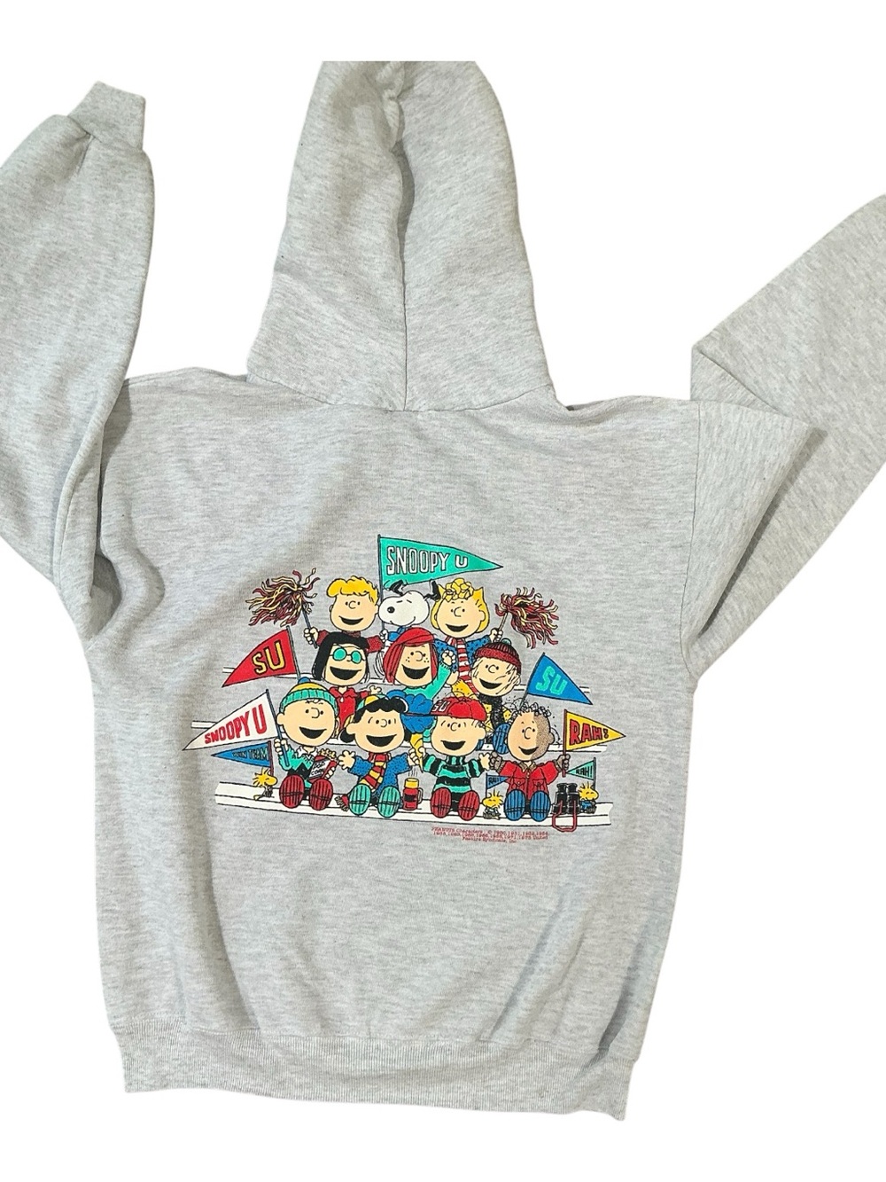 Vintage Charlie Brown peanuts Snoopy U gray hooded sweatshirt USA made SZ Medium